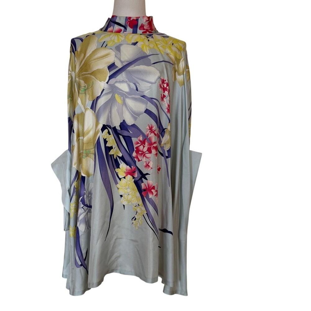 Dries Van Noten Blue Floral Silk Cape One Size